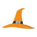 Cartoon orange witch hat with pumpkin isolated on white background. Children kid costume masquerade party. Design element for Royalty Free Stock Photo