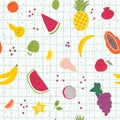 Cartoon organic fruits hand draw seamless pattern