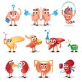 Cartoon organs collection vector illustration. Animated inner human parts.