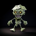 Cartoon Origami Zombie: 3d Paper Model With Angular Geometry