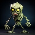 Cartoon Origami Zombie: 3d Paper Zombie Carved On Wooden Stick