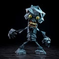 Cartoon Origami Zombie: Dark Silver And Navy 3d Polygon Monster