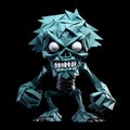 Cartoon Origami Zombie: Stylized Blue Plastic Figure With Intense Movement Expression