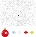 Cartoon ornament ball. Color by number educational game for kids