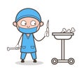 Cartoon Orthopedic Surgeon Doing Experiment with Bones Vector