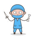 Cartoon Orthopedic Surgeon with Scissors and Bone Vector