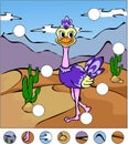 Cartoon ostrich in the desert. complete the puzzle and find the Royalty Free Stock Photo