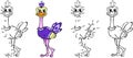 Cartoon ostrich. Vector illustration. Coloring and dot to dot ga Royalty Free Stock Photo