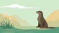 Minimalist River Otter Illustration With Serene Background