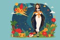 Cartoon Our Lady of Guadalupe fiesta de la virgen de guadalupe flat design AI Generated