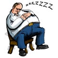Cartoon of overweight man sleeping