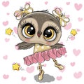 Cartoon Owl Ballerina on a hearts background Royalty Free Stock Photo