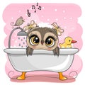 Cartoon Owl in the bathroom with a bird