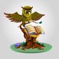Cartoon owl and book.