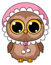 Cartoon owl character. Funny bird in cute hat Royalty Free Stock Photo