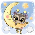 Cartoon Owl Girl on the moon Royalty Free Stock Photo
