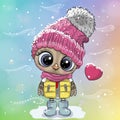 Cartoon Owl in a hat and scarf Royalty Free Stock Photo