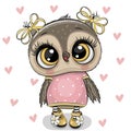 Cartoon Owl on a hearts background Royalty Free Stock Photo