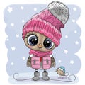 Cartoon Owl in a pink hat and scarf Royalty Free Stock Photo