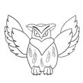 Cartoon owl with raised wings. Page for coloring