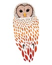 Cartoon owl. Stylized predatory bird. Colored Vector illustration. Tattoo.