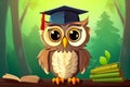 Cartoon, owl wearing a graduation hat and holding a book. Generative ai Royalty Free Stock Photo