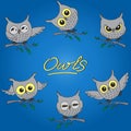 Cartoon owls in different moods Royalty Free Stock Photo
