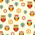 Cartoon owls seamless pattern