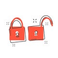 Cartoon padlock icon in comic style. Lock, unlock illustration p