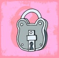 Cartoon padlock illustration , vector icon.