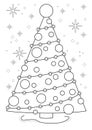 Cartoon page for coloring book with Christmas tree, vector illustration