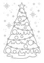 Cartoon page for coloring book with Christmas tree, vector illustration Royalty Free Stock Photo