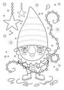Cartoon page for coloring book with a dwarf, vector illustration