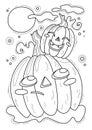 Cartoon page for coloring book with Halloween pumpkins, vector illustration