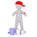 Cartoon Painter in Red Cap with Cans and Roller