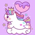 Cartoon Painting Unicorn flat princess pony cartoon with birthday balloon animal habitat on cloud fairy kawaii illustration
