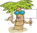 Cartoon palm tree wearing sunglasses and holding a sign. Royalty Free Stock Photo