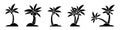 Cartoon palm trees black silhouette. Palm trees icon set. Vector illustration isolated on background. Royalty Free Stock Photo