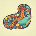 Cartoon pancreas with islets of Langerhans