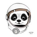 A cartoon panda in an astronaut`s space suit. Character in space. Vector illustration