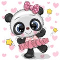 Cartoon Panda Ballerina on a hearts background Royalty Free Stock Photo