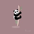 Cartoon panda bamboo branch climbs funny looks