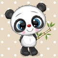 Cartoon Panda with bamboo isolated on a beige background