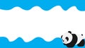 Cartoon panda on banner dripping wave blue. There is white space for the text