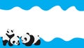 Cartoon panda on banner dripping wave blue. There is white space for the text