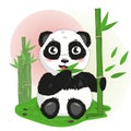 Cartoon panda bear eats bamboo Royalty Free Stock Photo