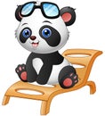 Cartoon panda bear sitting on deck chair on white background