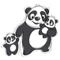 Cartoon panda family in a naive childish drawing style