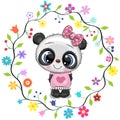 Cartoon Panda girl in a flowers frame Royalty Free Stock Photo