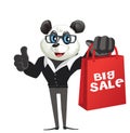 Cartoon Panda Holding Shopping Bag